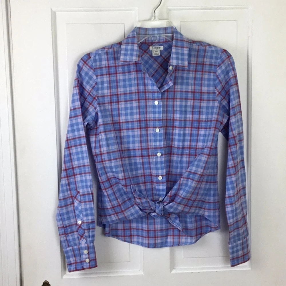 J. Crew Cotton Plaid Button Up Shirt Front tie